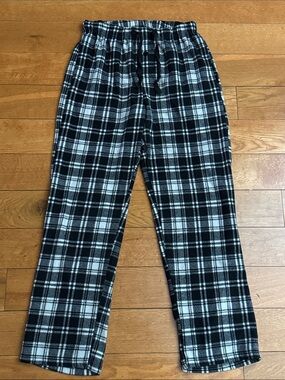 Follow Me mens black/white plaid fleece pajama pants size M.